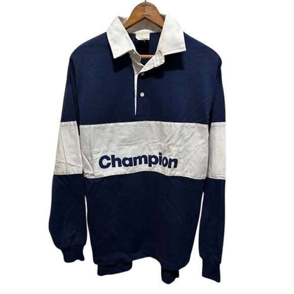 Vintage King Louie Champion shirt polo rugby jersey sz L navy blue white VTG - Picture 1 of 6